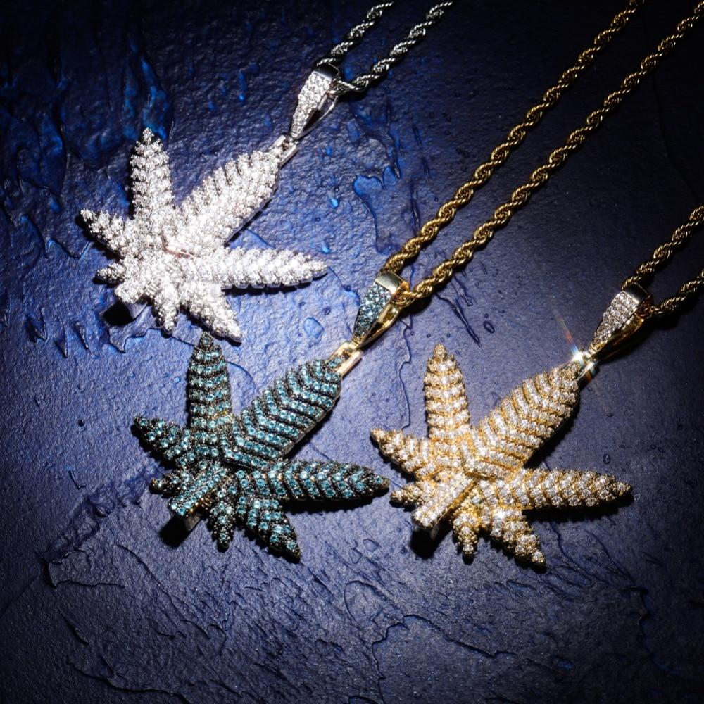 BLUE ICE LEAF PENDANT & CHAIN AAAA+