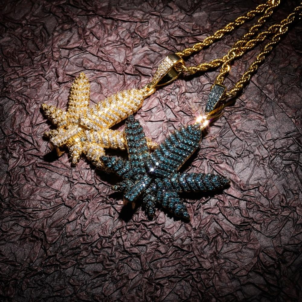 BLUE ICE LEAF PENDANT & CHAIN AAAA+
