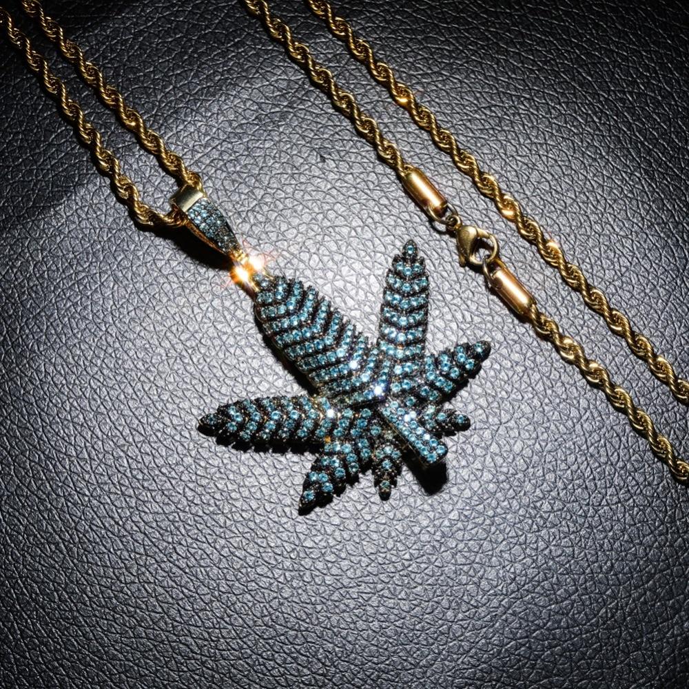 BLUE ICE LEAF PENDANT & CHAIN AAAA+