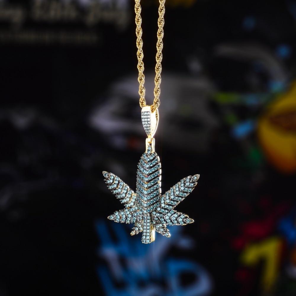 BLUE ICE LEAF PENDANT & CHAIN AAAA+