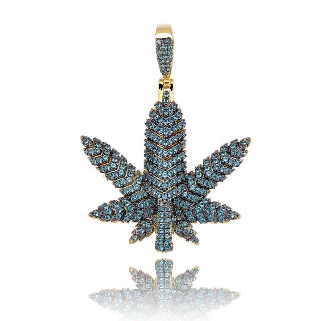 BLUE ICE LEAF PENDANT & CHAIN AAAA+